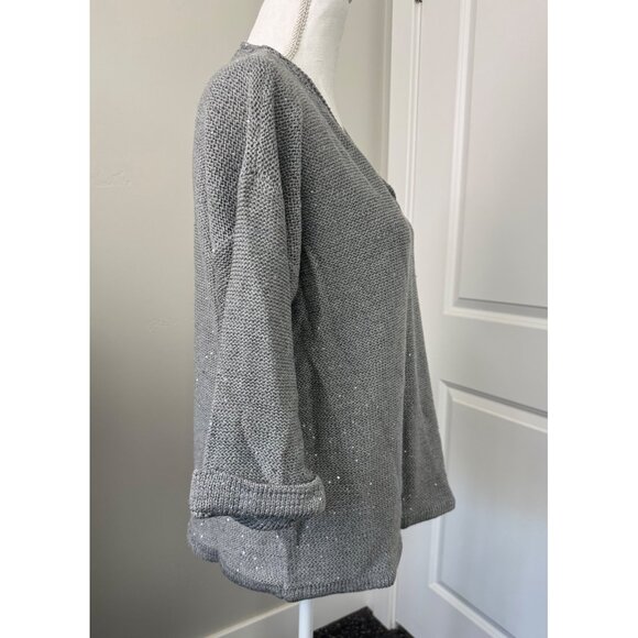DKNY Jeans Womens 3X Grey V-Neck Sequin Knit Sweater Light Soft Comfortable - Picture 3 of 11